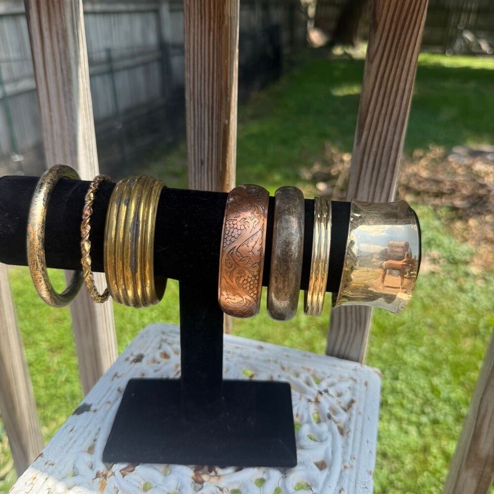 Vintage Mixed Gold Brass Tone Metal Bangle Bracelet Lot Monet Statement Boho